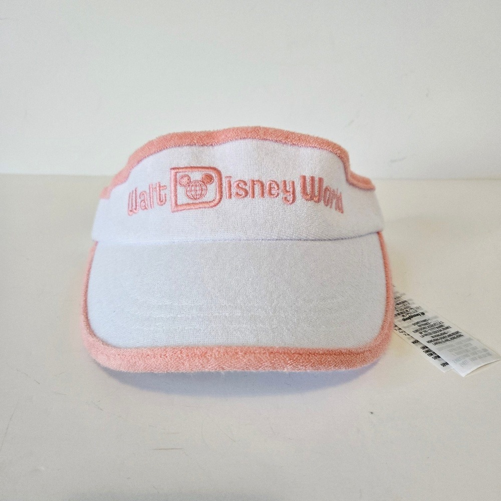 Disney Parks Walt Disney World Terry Cloth Visor White Pink Adult Size NWOT